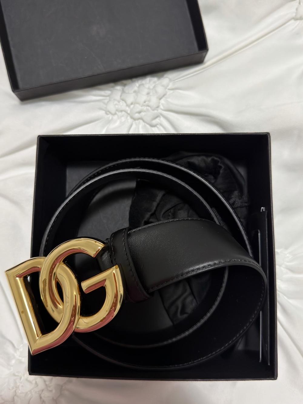 Dolce & Gabbana Black Leather Belt with Gold DG Logo Buckle size 90